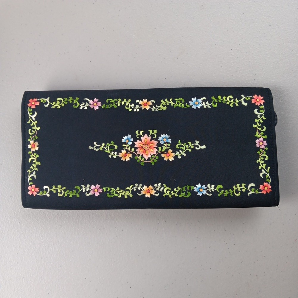 VTG Black Floral Embroidered Evening Purse Clutch Bavarian BOHO Prairie Romantic - Picture 7 of 9